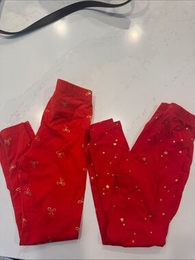 Cat & Jack Red Leggings with Gold Bow and Star Accents